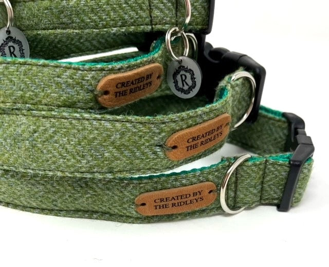 Dog Collar - Green Herringbone Tweed