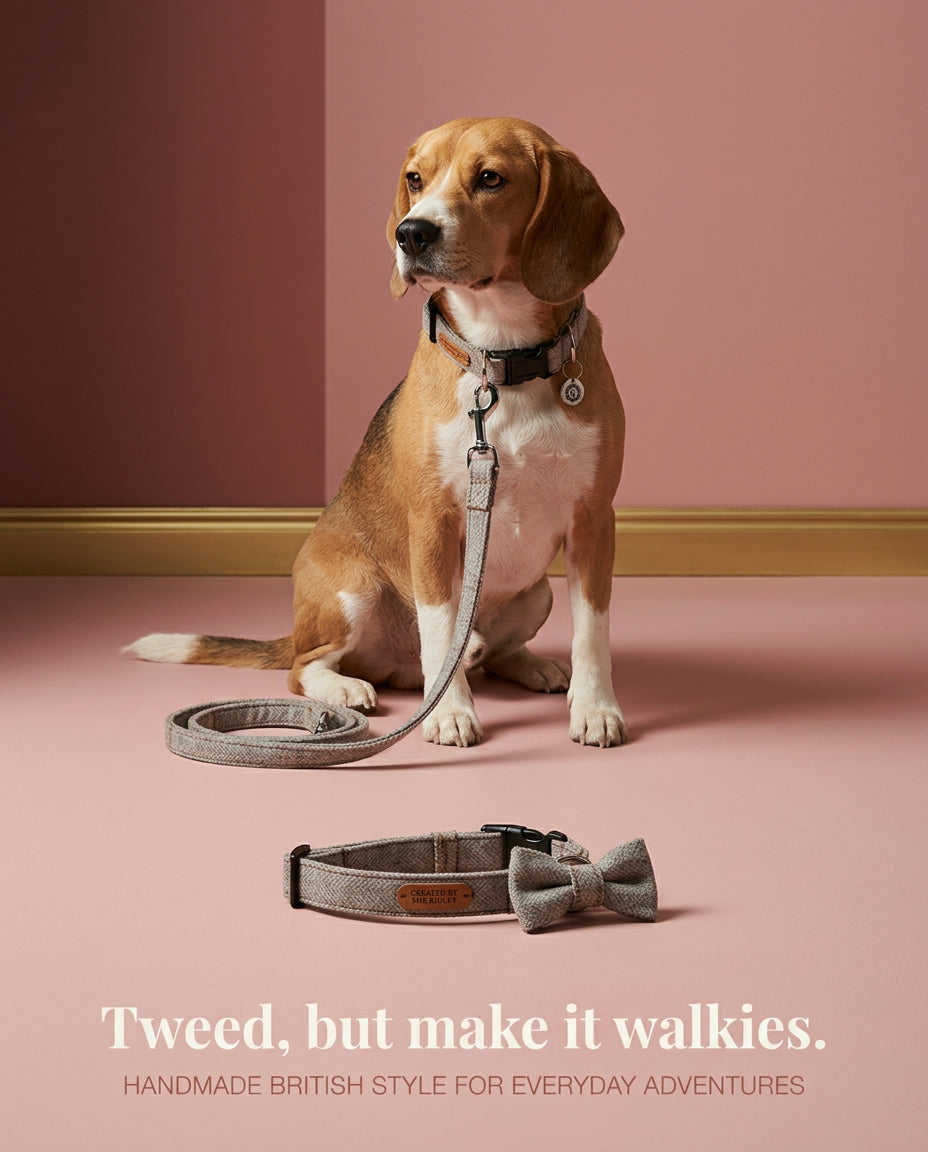 Fashionable Grey Tweed Dog Collars - Handmade Luxury with Durable Nylon Lining, 5 Sizes