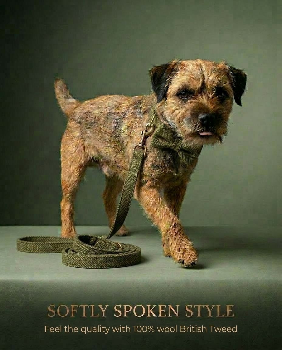 Handmade Dog Collar Traditional Moss Tweed with Contoured Buckle - 5 Sizes for the Fashionable Pooch