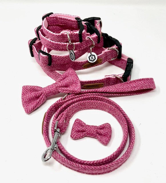 Dog Collar - Pink Herringbone Tweed