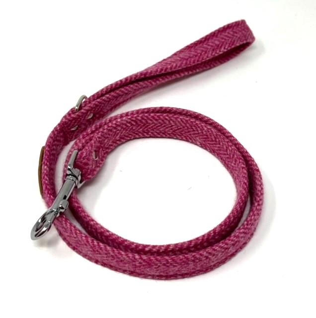Handmade Tweed Dog Collar - Pink Herringbone - British Tweed - Handmade