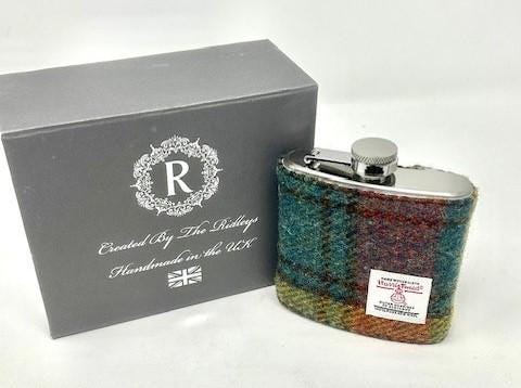 Personalised Harris Tweed Hip Flask FREE Gift Box