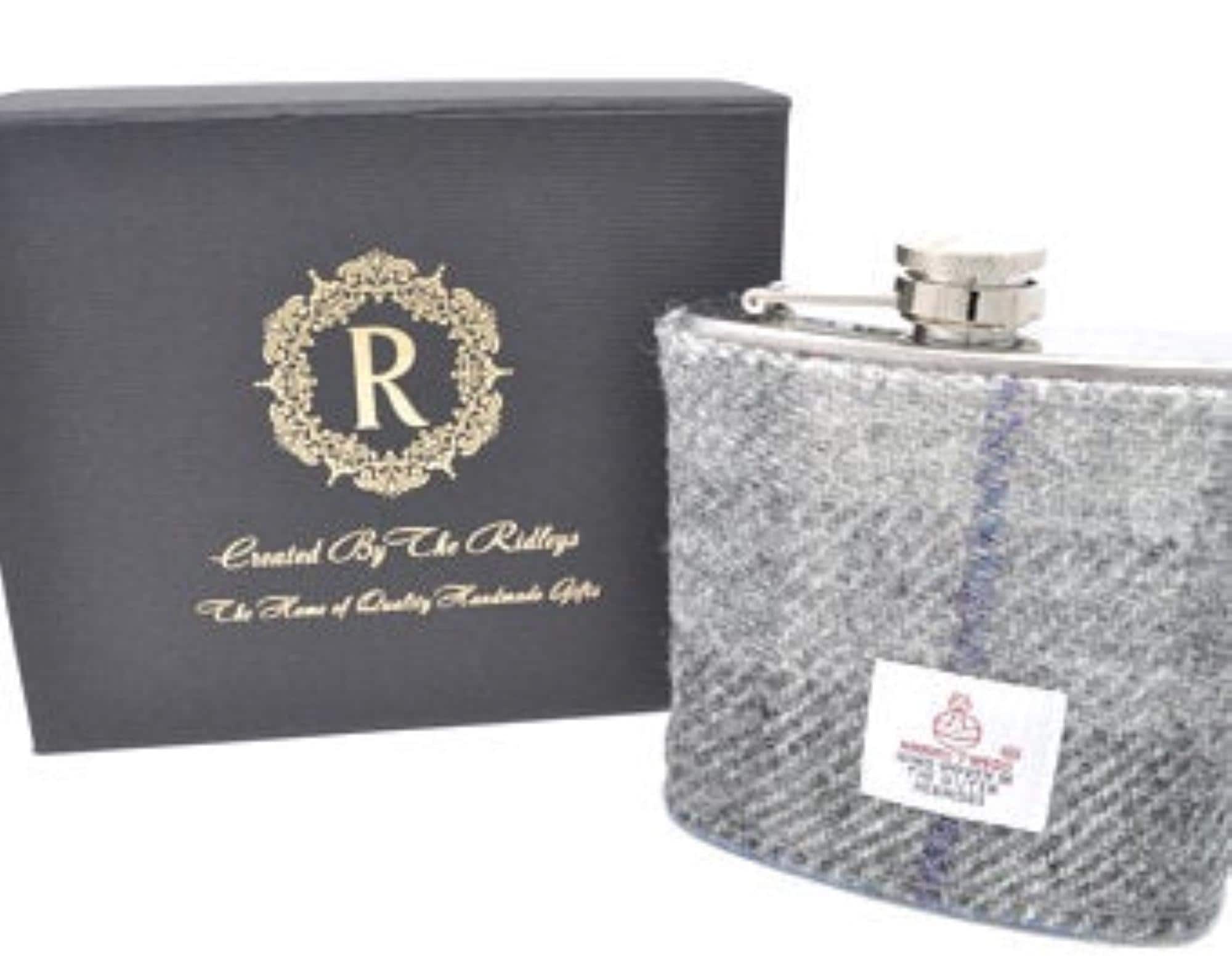 Harris Tweed 6oz Hip Flask Groomsmen Gift - Various Colours
