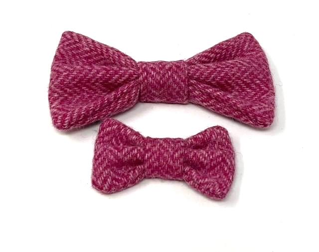 Handmade Tweed Dog Collar - Pink Herringbone - British Tweed - Handmade