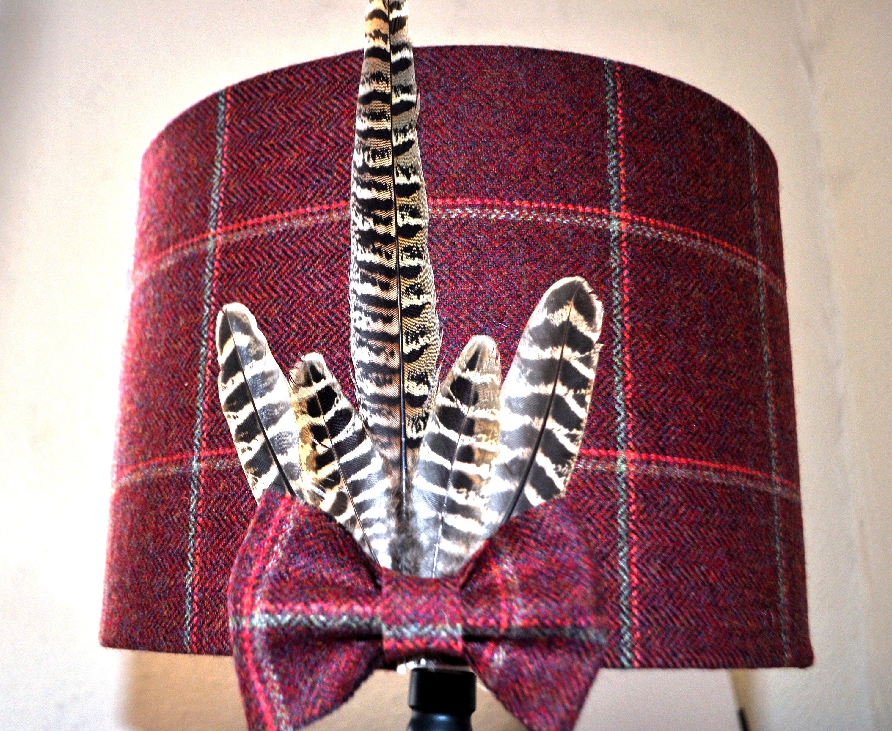 Yorkshire Tweed Lamp or Lampshade with Pheasant Feathers - Unique Design - Excellent Wedding Present or Housewarming gift