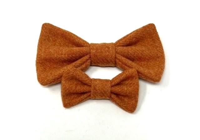 Handmade Tweed Dog Collar - Plain Orange - British Tweed - Handmade