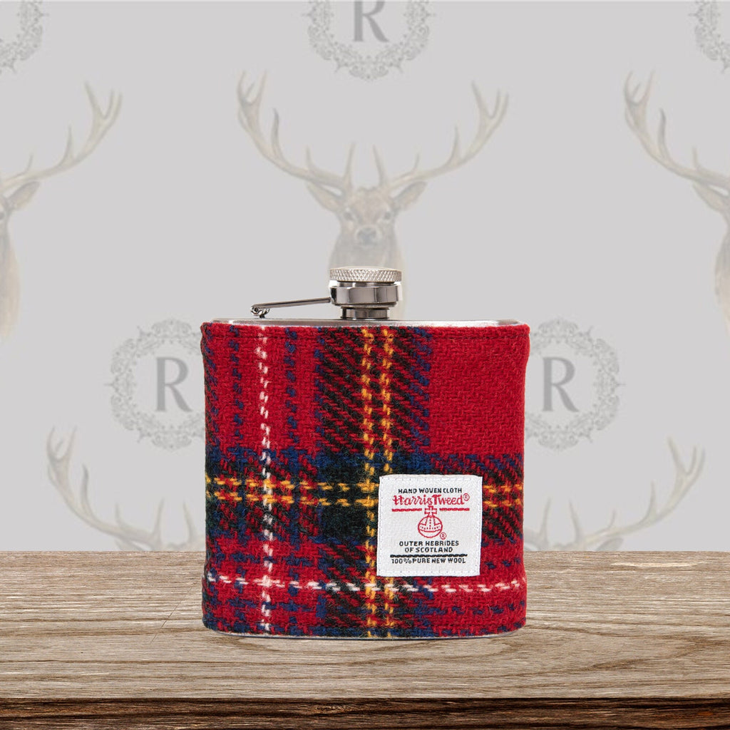 Royal Stewart Harris Tweed Hip Flask - FREE Gift Box and Personalisation - HT47 - Scottish Clan