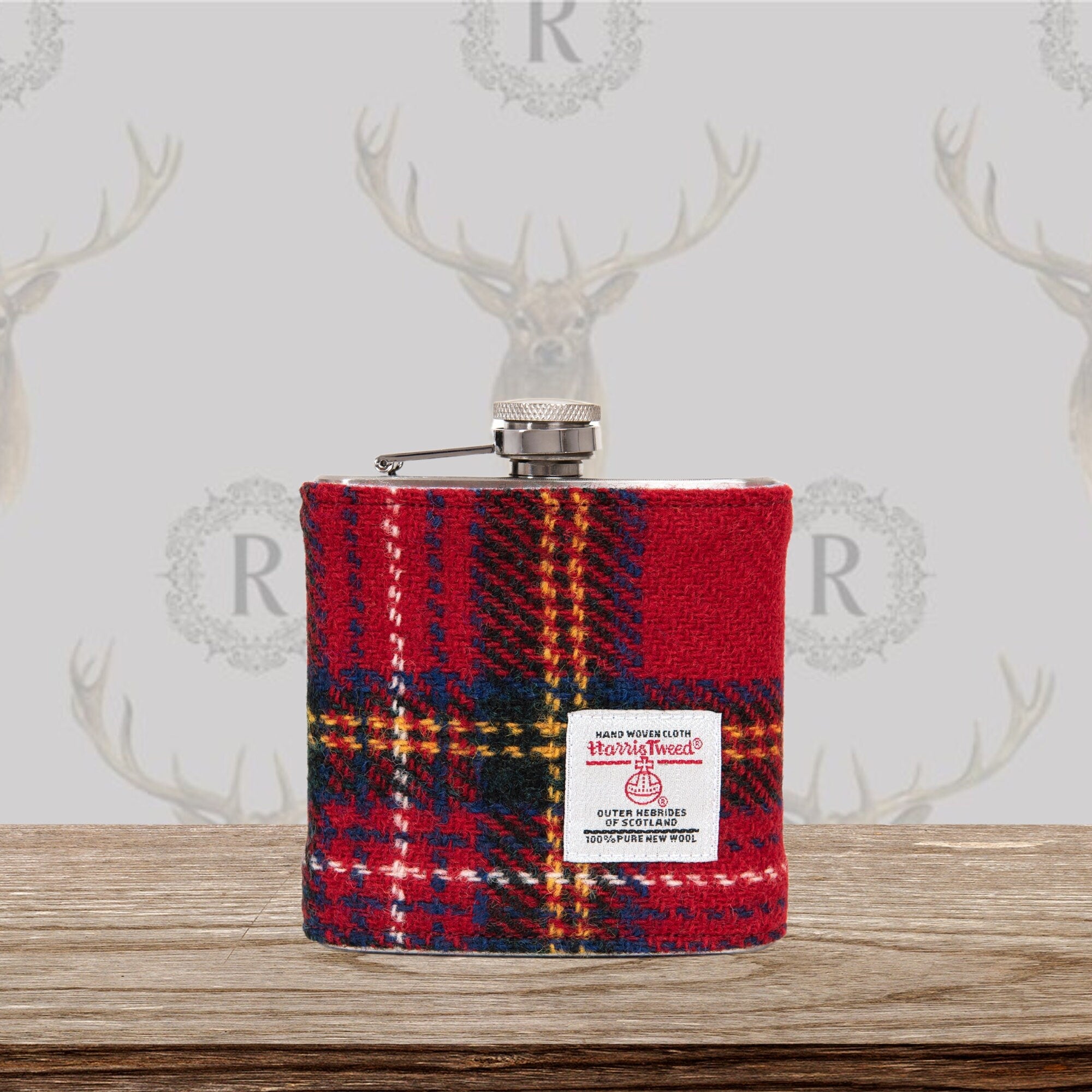 Royal Stewart Harris Tweed Hip Flask - FREE Gift Box and Personalisation - HT47 - Scottish Clan