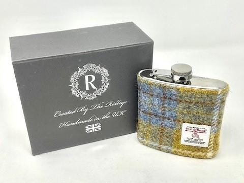 Personalised Harris Tweed 6oz Hip Flask Groomsmen Gift HT27 Luxury Wedding Gift FREE Gift Box