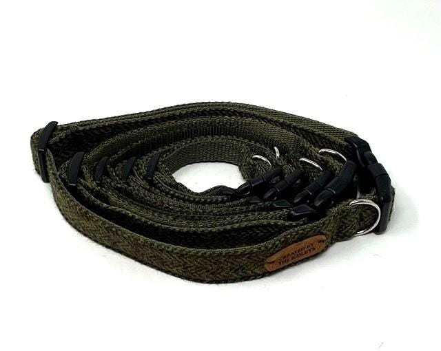 Handmade Tweed Dog Collar - Moss Green Herringbone - British Tweed - Handmade