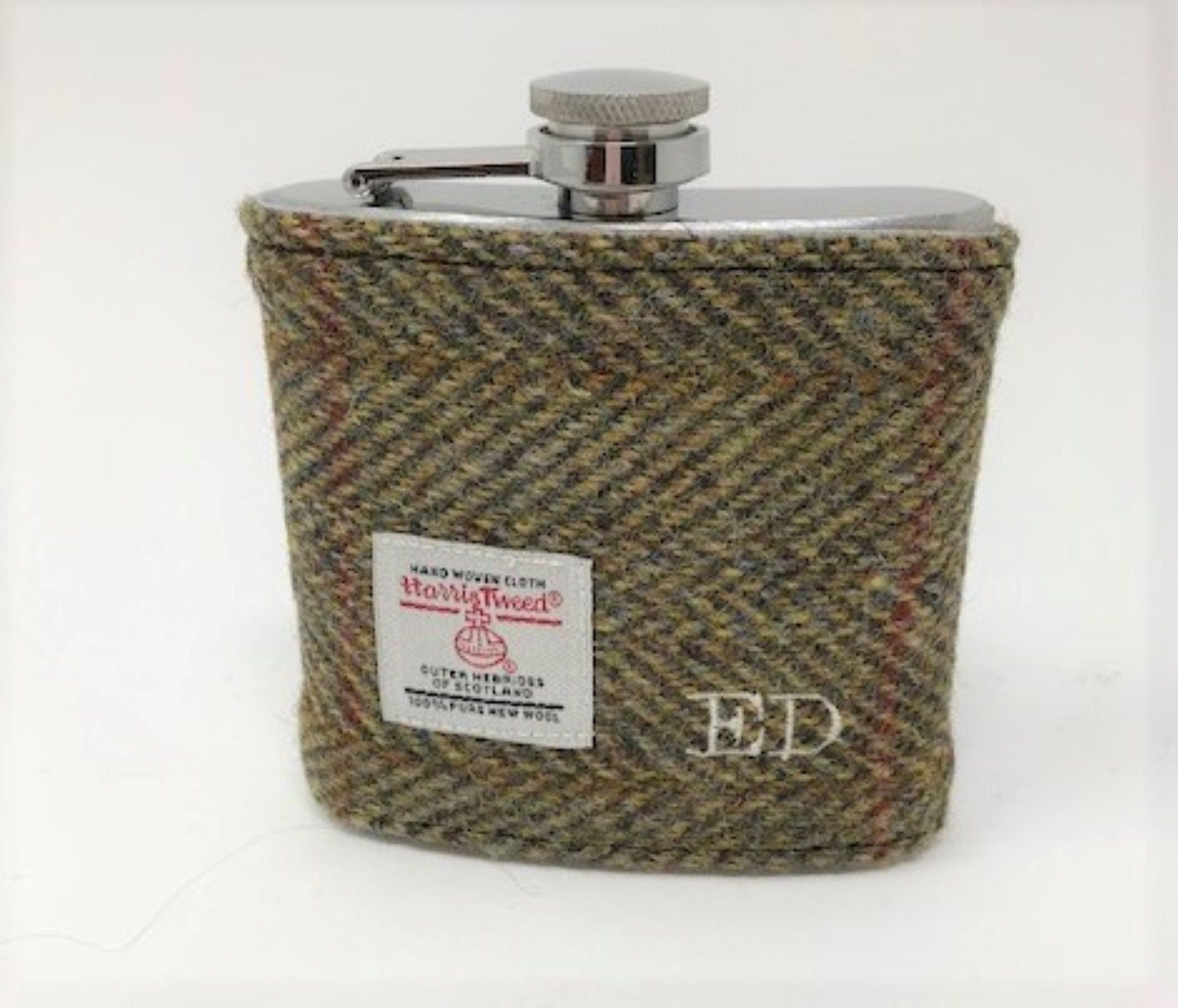 Harris Tweed Hip Flask with matching cufflinks- Best Man, Father of the Bride, Wedding Gift, Gift Boxed