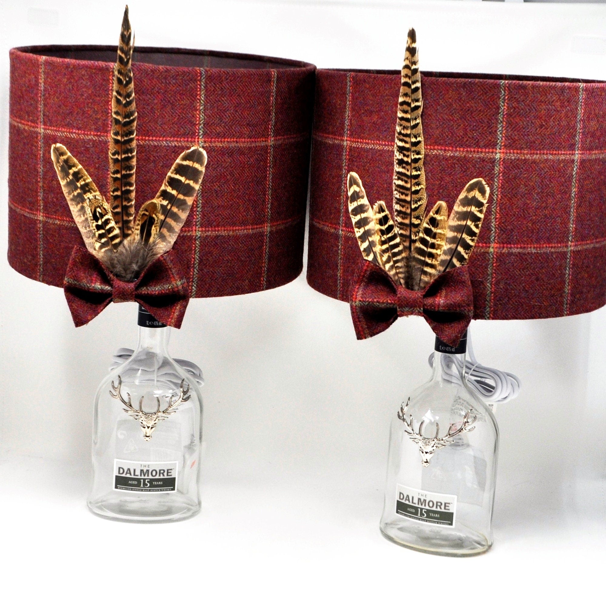 Yorkshire Tweed Lamp or Lampshade with Pheasant Feathers - Unique Design - Excellent Wedding Present or Housewarming gift