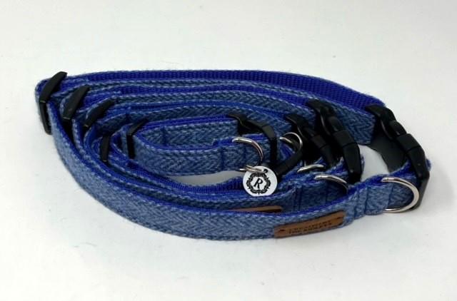 Handmade Tweed Dog Collar - Blue Herringbone - British Tweed - Handmade