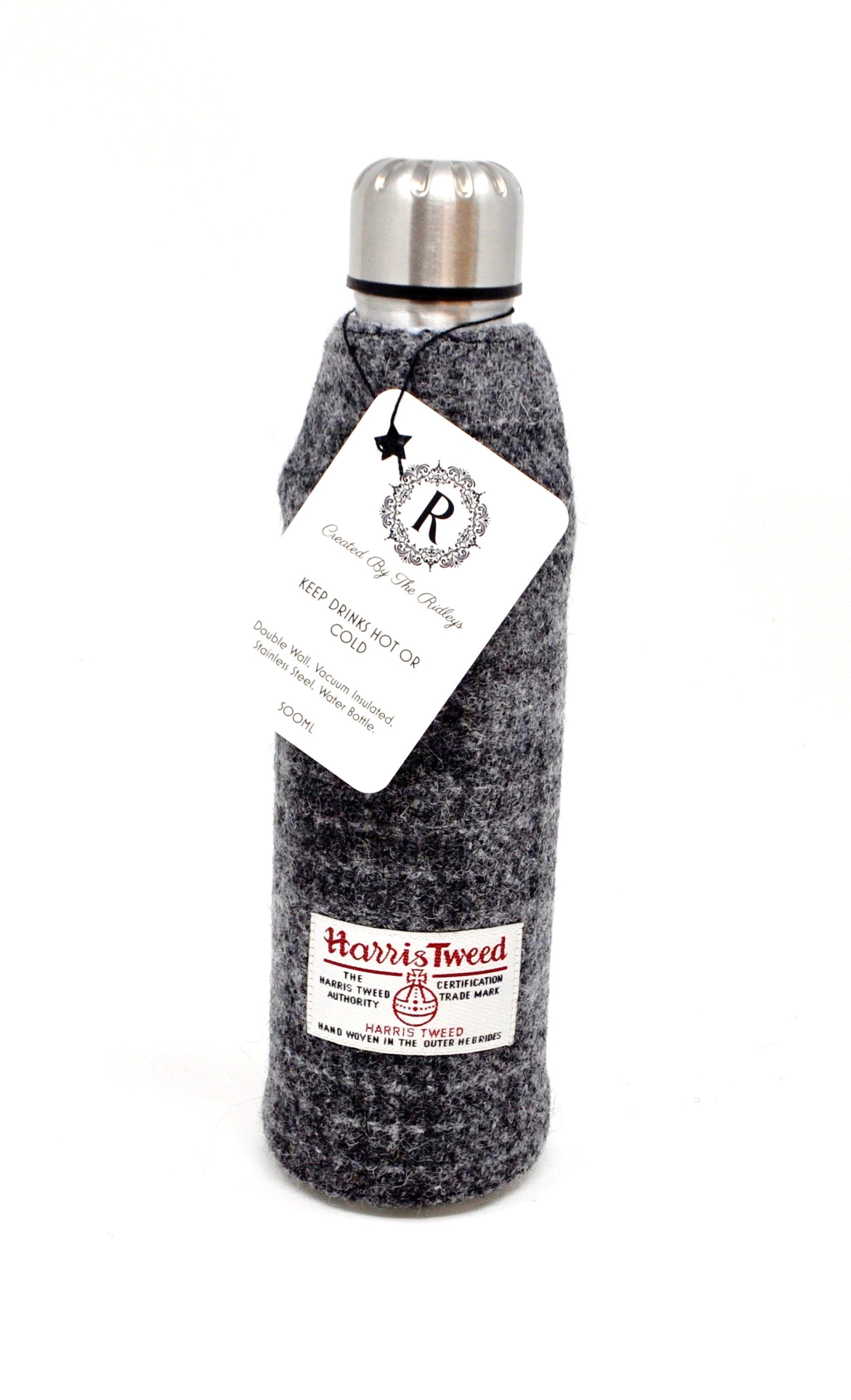 Harris Tweed Thermos Flask 500ml - Dark Grey, Hot or cold thermos flask HT52- perfect for days out