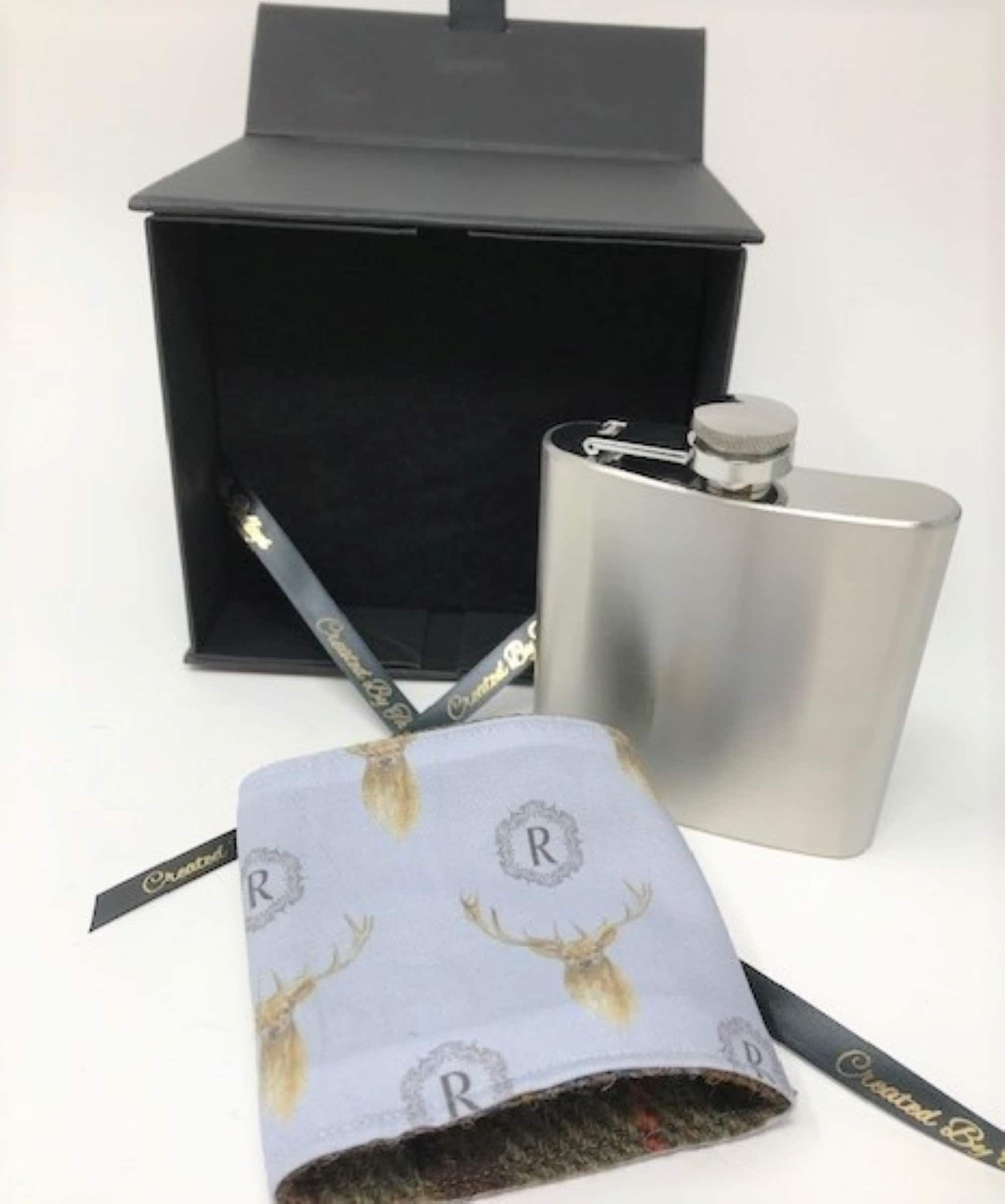 Royal Stewart Harris Tweed Hip Flask - FREE Gift Box and Personalisation - HT47 - Scottish Clan