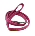 Pink dog leash with a metal clip on a white background