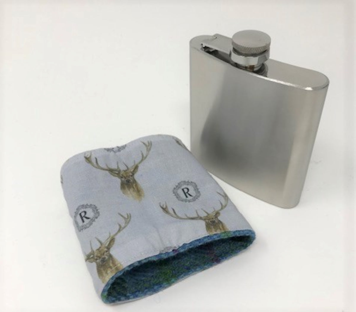 Stainless Steel Hip Flask with Harris Tweed Sleeve