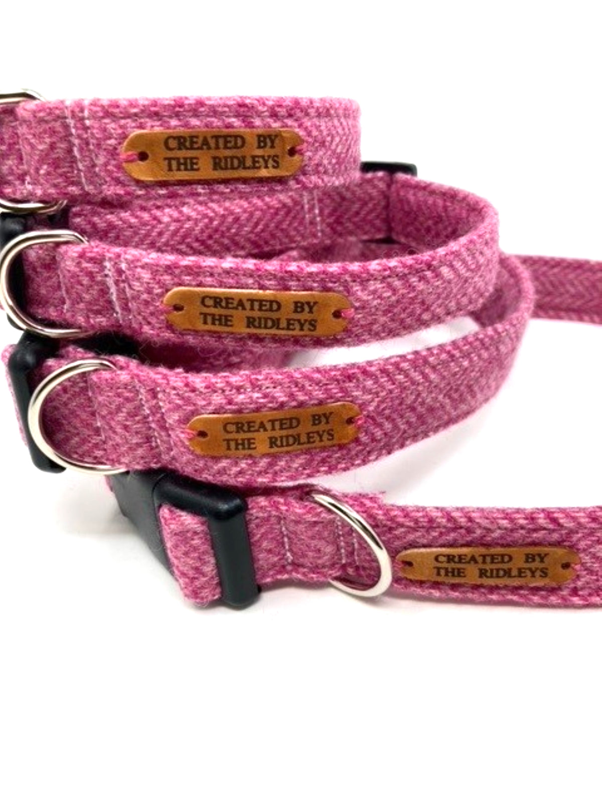 Dog Collar - Pink Herringbone Tweed